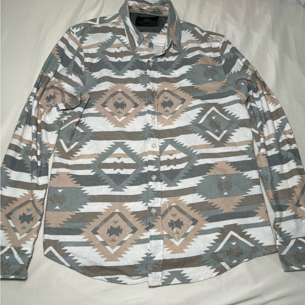 Men's Aztec Pattern Shirt - White, Gray, and Tan
